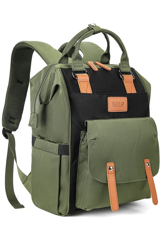 Crazy Pockets Backpack Diaper Bag with 19 pockets, insulated bottle pockets, and water-resistant fabric.